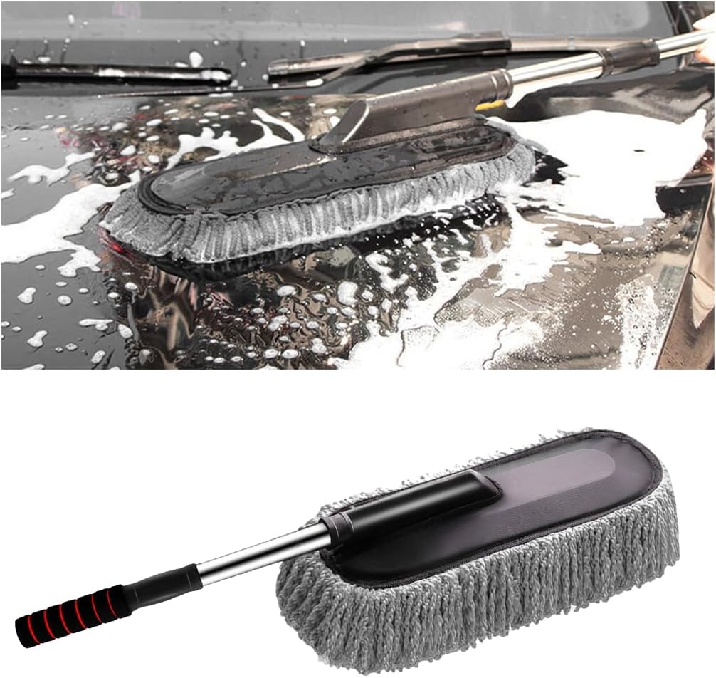 Car Duster Exterior Scratch Free, Microfiber Vehicle Dust Cleaning Brush with Extendable Handle, Multipurpose Auto Interior Exterior Detailing Duster, Universal Fit (Gray)