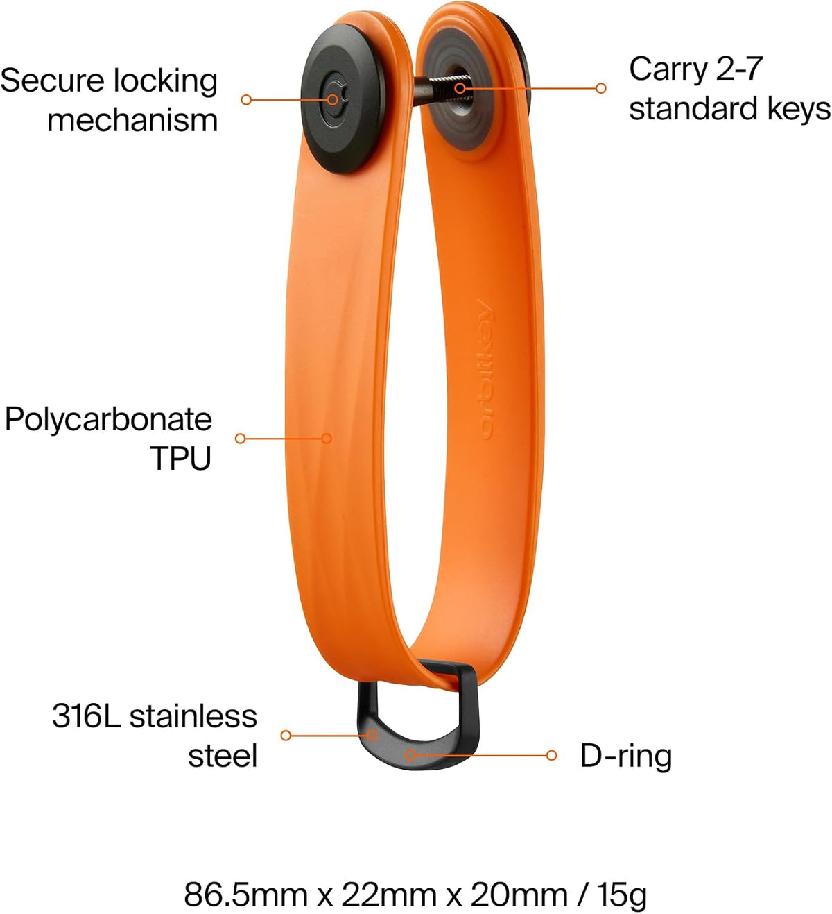 orbitkey New Active Key Organizer Lite w/updated D-Ring | Weather Resistant, Stainless Steel Locking Mechanism