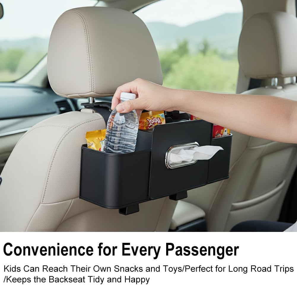 Car Backseat Organizer, Multifunctional Car Seat Back Storage Bag with Cup Phone Holder Tissue Box, Durable Automotive Travel Accessories, Universal for SUV, Sedan, Truck(COLOR:Black)