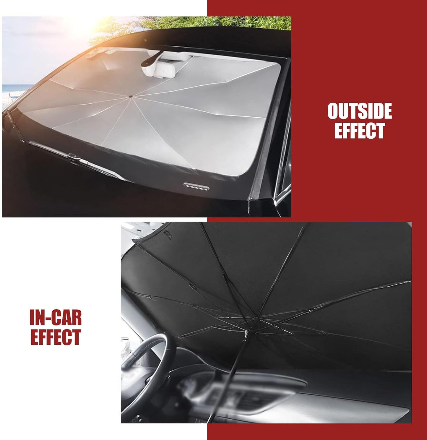 1 PC Car Windshield Sunshade, 55" x 31" Open Type Ten-Bone Anti-concave Umbrella Frame Foldable Reflective Frosted Non-Slip Handle Sunshade, Auxiliary Cooling Accessories, for Cars (Silver)