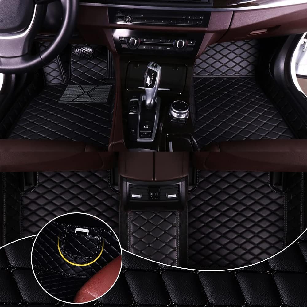 Custom Car Floor Mats Fit 96% Car Model Luxury Leather Waterproof Anti-Skid Full Coverage Liner Front Rear Mat/Set (All in Black)