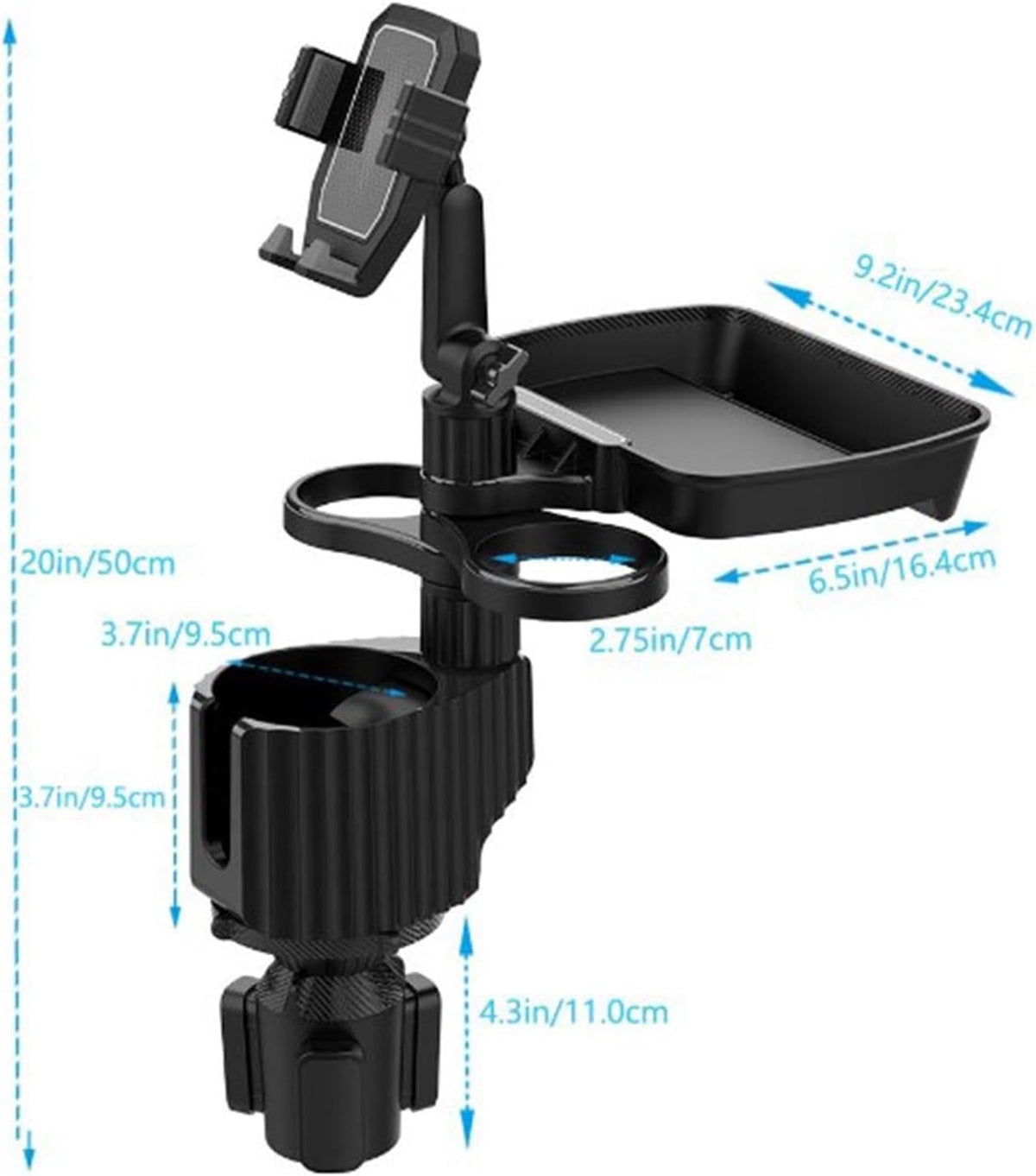 Cup Holder Tray for Car - 5 in 1 Adjustable Car Cup Holder Phone Mount with Food Tray, Holder Expander with 360°/180° Rotation, Automotive Extender Accessories for Auto Trucker Road Trip