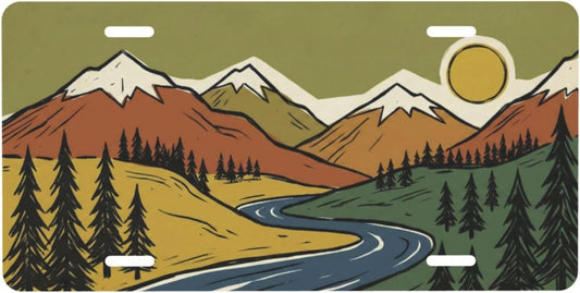 Mountain Road Aluminum License Plate Outdoor Decor 6x12 | Mountain Road Decor, 6x12 In UV Printed Aluminum, Cabin Garage Wall Sign, 4 Pre-drilled Holes, Non-DMV Art.