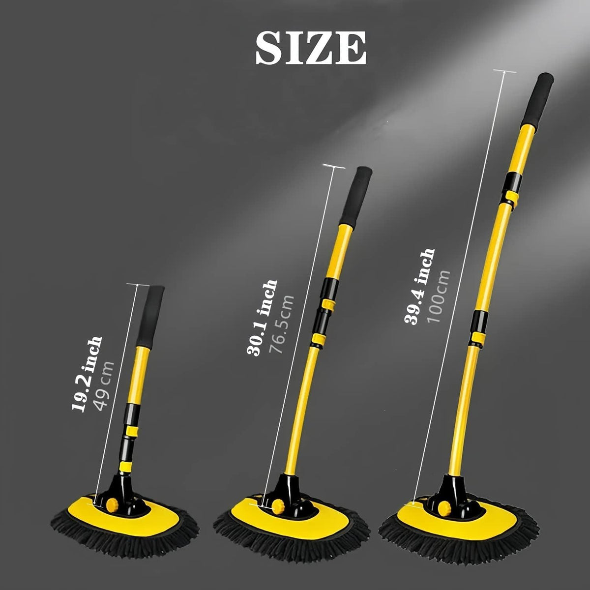Mveqrrn15°Curved Chenille Car Wash Brush, Extendable Long Handle Mop-Yellow