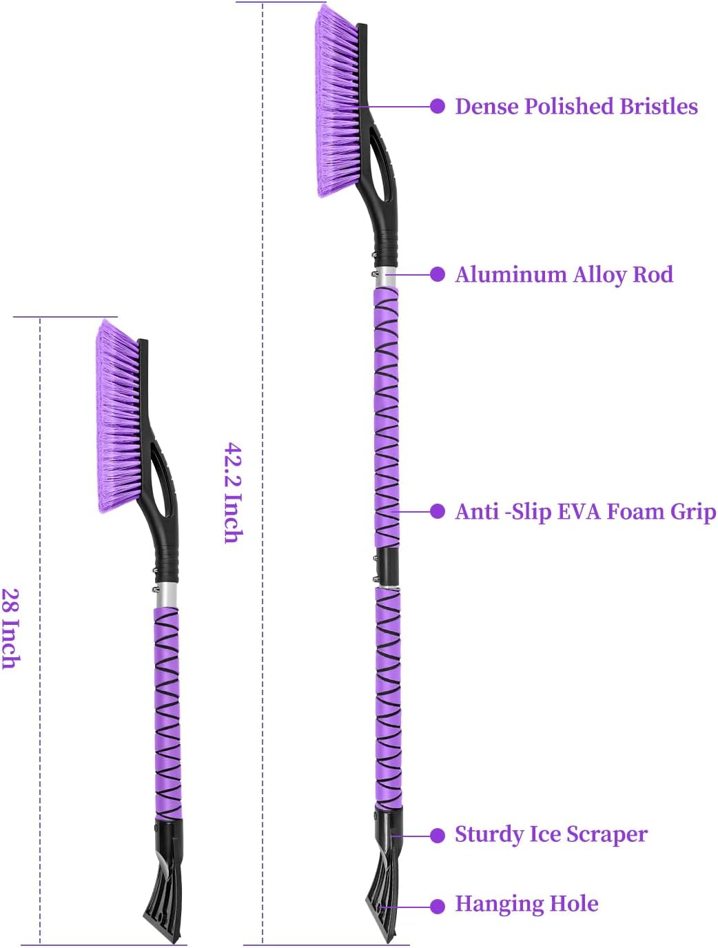 HEEYA 42.2 Inch Ice Scraper and Brush for Car, Snow Brush and Ice Scraper for Windshield Window, Car Snow Scraper with Foam Grip for SUV Truck Vehicle - Purple