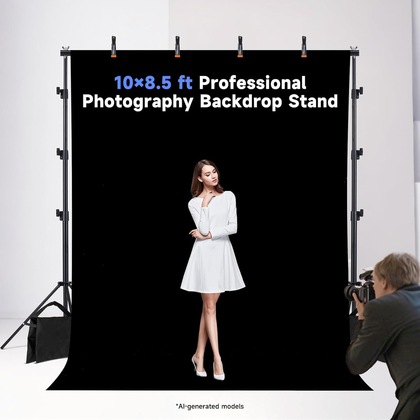8x10ft Backdrop Stand Kit - Adjustable Photo Background Support System for Photography Studio, Wedding Party, Heavy Duty Aluminum Tripod with Carrying Case