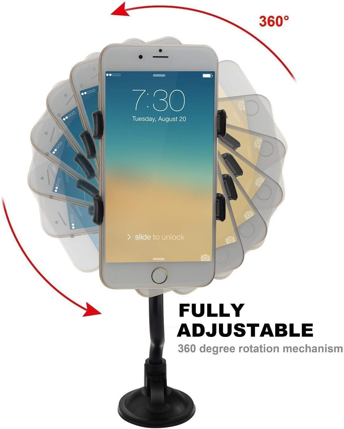 ivoler Car Phone Mount Windshield, Long Arm Clamp Universal Windshield