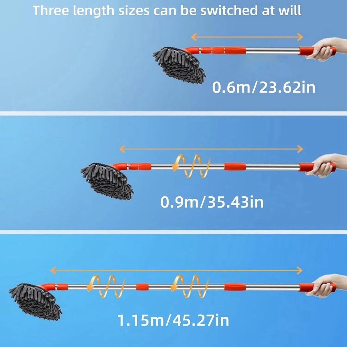 Retractable Car Wash Brush with Long Handle, Rotatable Long Handle Car Cleaning Kit, Brush Duster Scratch Free Cleaning Tool, Car Windshield Window Cleaning Kit, Microfiber Car Duster Dry Towels (1)