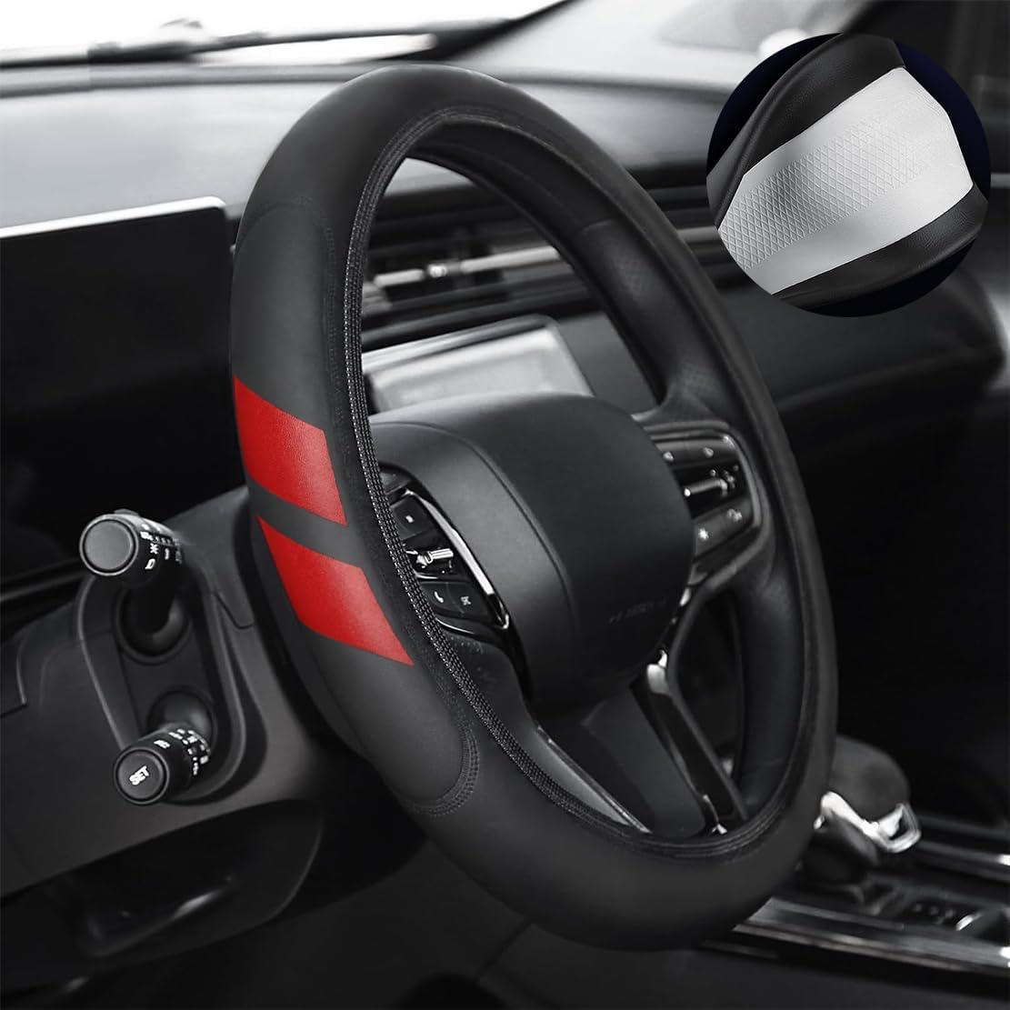 Leather Steering Wheel Cover 14.5-15 inchCompatible with Dodge Ram(red)