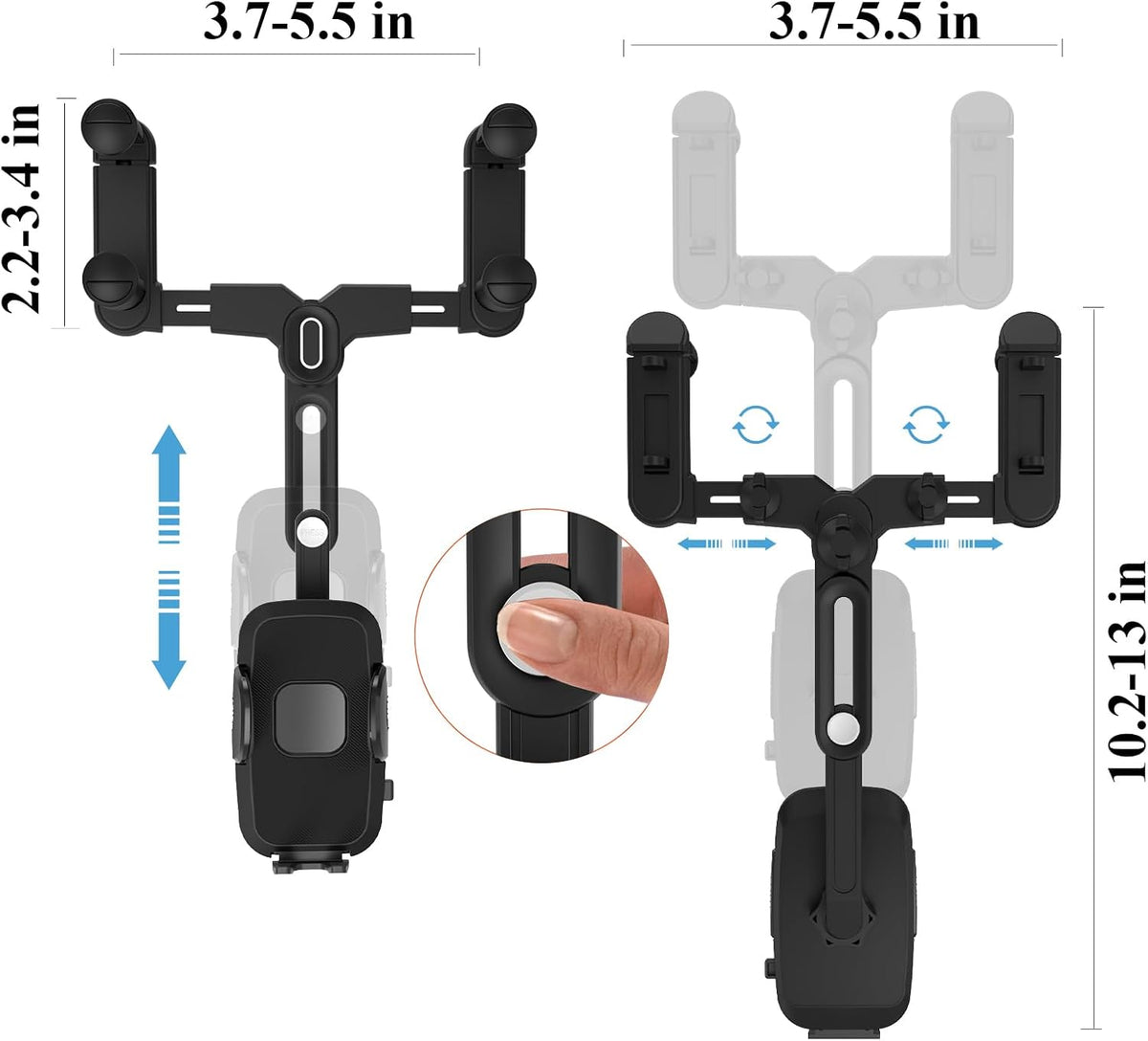 Car Phone Holder Mount, Rear View Mirror Phone Holder, Rotatable and Retractable Phone Holders for Your Car Compatible with iPhone Samsung All 4-7 Inch Cell Phones