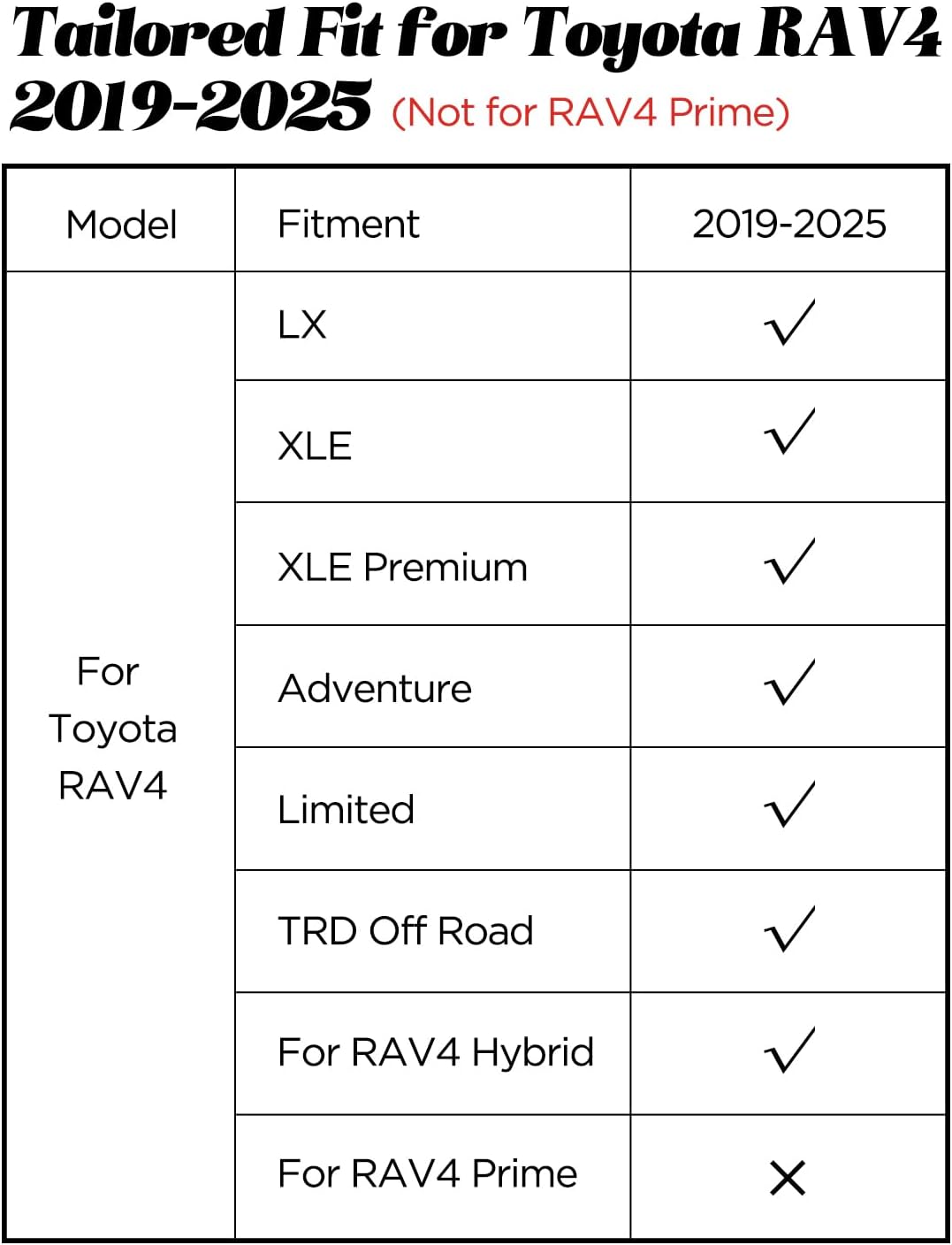 Floor Mats for Toyota RAV4 (Not for RAV4 Prime) 2019-2025 Car Accessories