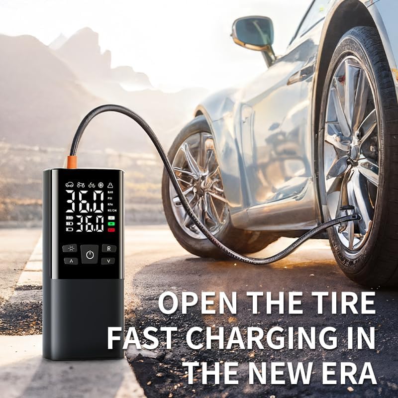Portable Tire Inflator Air Compressor with LCD Display, LED Light, and Auto-Shut Off Function 150 PSI Portable Air Pump for Cars, Motorcycles, Bicycles, Balls, and More