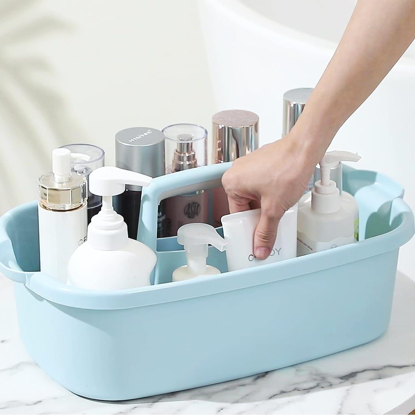Large Cleaning Supplies Caddy Portable Shower Basket Supply Organizer with Handle Plastic Bucket Tool Storage for Bathroom, Bedroom, Kitchen, College Dorm, Garden, Blue
