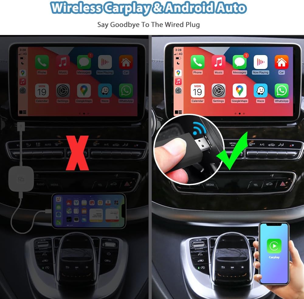 Sunweyer 2024 Latest Wireless CarPlay & Android Auto Dongle 2 in 1 Auto Connect Box,USB Type-C Port,Supports Online Updates Wired to Wireless Adapter