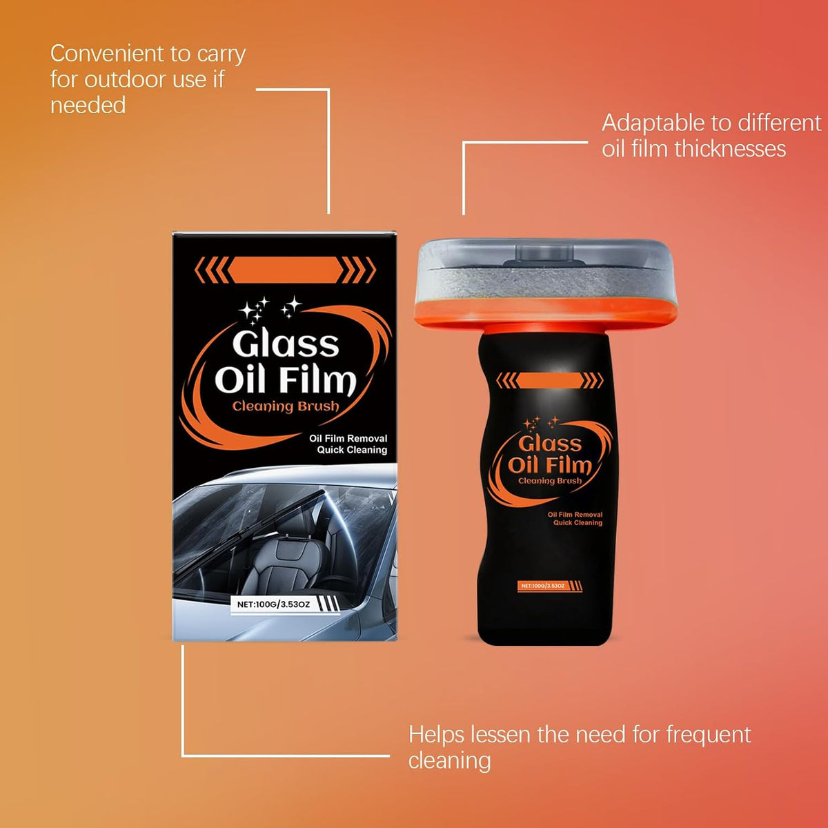 2PCS Windshield Cleaner & Glass Oil Film Remover,100ml Car Glass Cleaner with Brush,Removes Oil,Grease & Fog,Wiper Residue, Anti-Fog Glass Emulsion Cleaner for Clear Driving Visibility