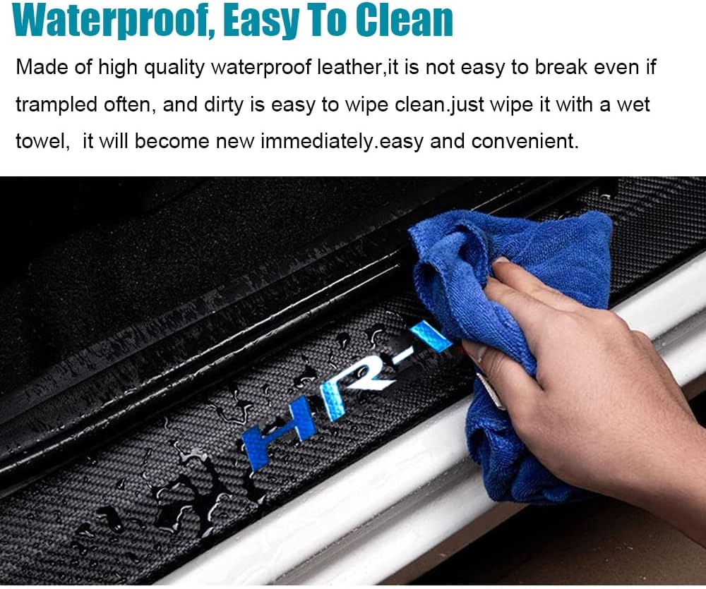 LEXLEY for 2015-2022 HRV HR-V Carbon Fiber Style Leather Door Sill Protector Anti-Dirty Scuff Plate Cover Guard Sills Protector Trim,Welcome Pedal Protect 4PCS -Blue