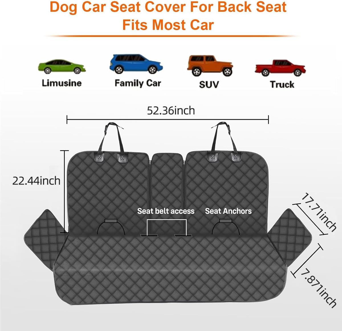 Dog Car Seat Cover for Back Seat Pet Cover for Dogs Waterproof Bench Seat Cover Protector Scratch Proof Nonslip Soft Dog Back Seat Cover for Cars Trucks SUV（48" L ×52" W