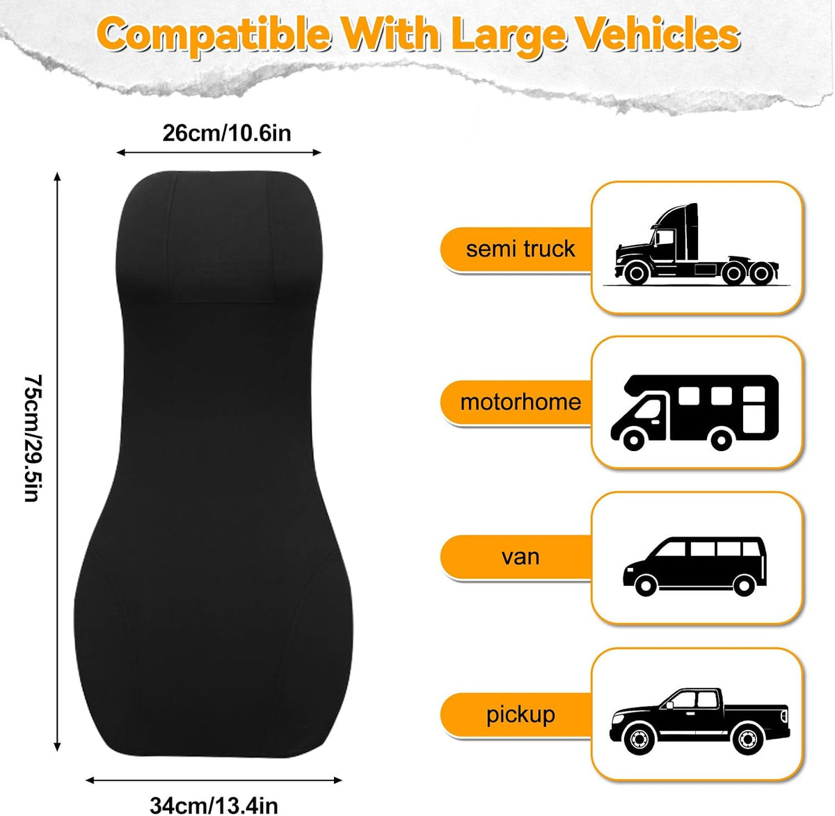 2-in-1 Car Lumbar Support with Headrest Pillow for Semi Truck Motorhome, Black
