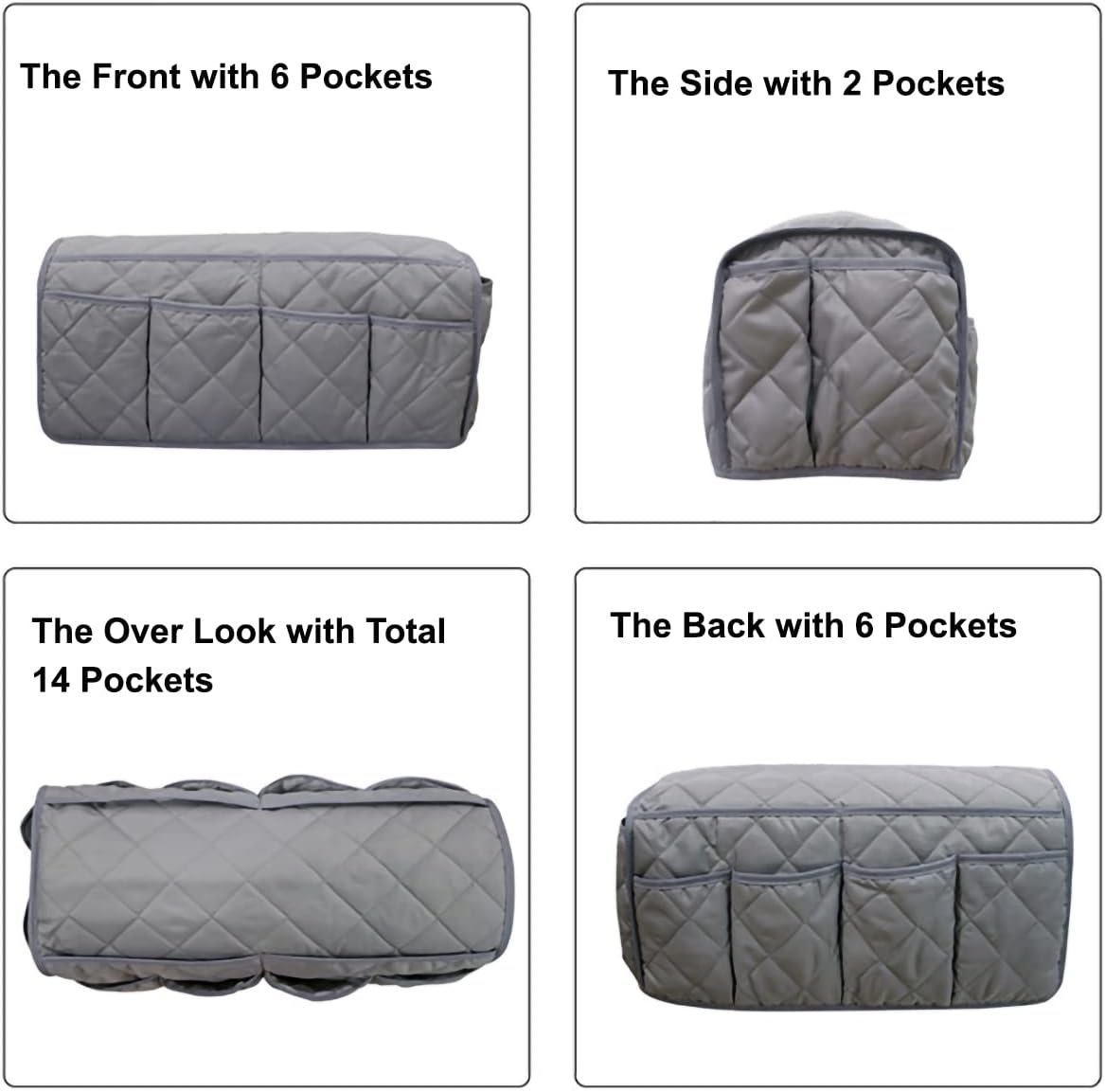 Sofa Armrest Organzier for Remote Control Holder with 14 Pockets for Recliner Organizer Armchair Caddy Organizer for Glasses Keys Phones ipads Storage, Gray