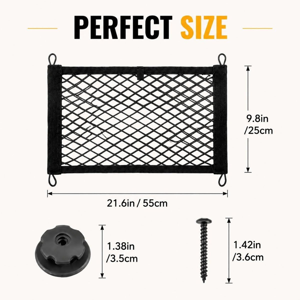 ZMD 2PCS Small Cargo Net Boat Storage Mesh Netting 21.6 x 9.8 Inches, Stretchable Pocket for Car Truck SUV Rv Boat, with Screws, Hooks, Elastic Automotive Storage Pouch, Stretchable Organizer Net