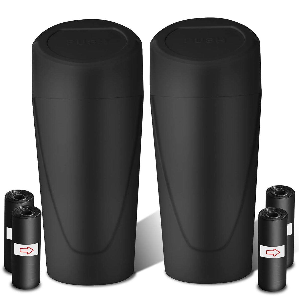 Car Trash Can with Lid-2Pack, Leakproof Garbage Can with 80 Attached Trash Bags, Mini Essential Car Accessories for Interior for Car, Home, Office（Black）