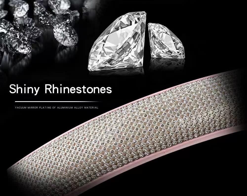 Bling Rhinestone Steering Wheel Cover, Pink Leather Anti-Slip Breathable, Universal Fit 14.5-15 Inch for Women