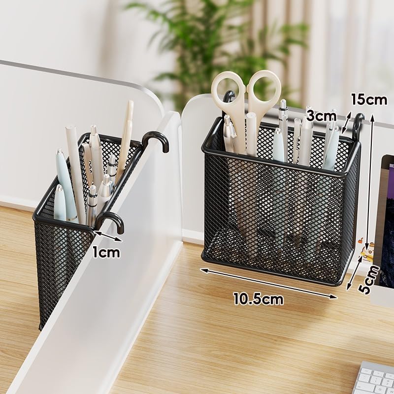Hanging Pen Holder with Hook Storage Box - Wall-Mountable Desk Organizer for Office Desktop, Partition Screen, Workstation & Bedroom Side Storage (white)