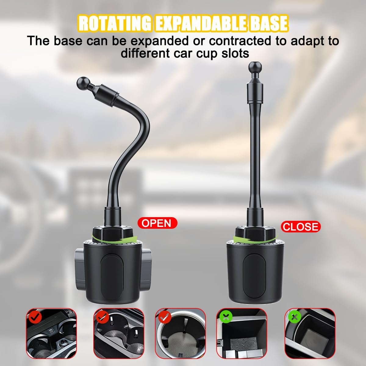 Osilly Car Cup Holder Phone Mount, 2 in 1 Adjustable 360° Rotation Vehicle Cellphone Cradle with Expandable Base, Shockproof Auto Smartphone Hanger, Universal for SUV, Truck, RV