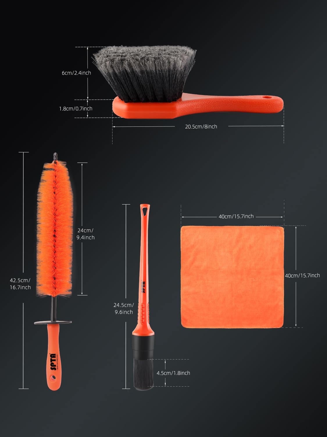 SPTA 8Pcs Wheel & Tire Brush Car Detailing kit, Easy Reach Wheel and Rim Brush, 5pcs Detailing Brushes, Short Handle Cleaning Brush, 1pc Microfiber Cleaning Cloth, Great to Clean Dirty Tires