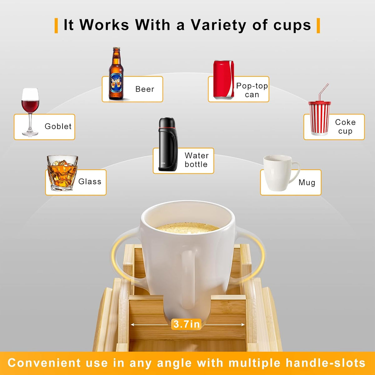 Bestjing Bamboo Couch Armrest Table with Cup Holder Tray