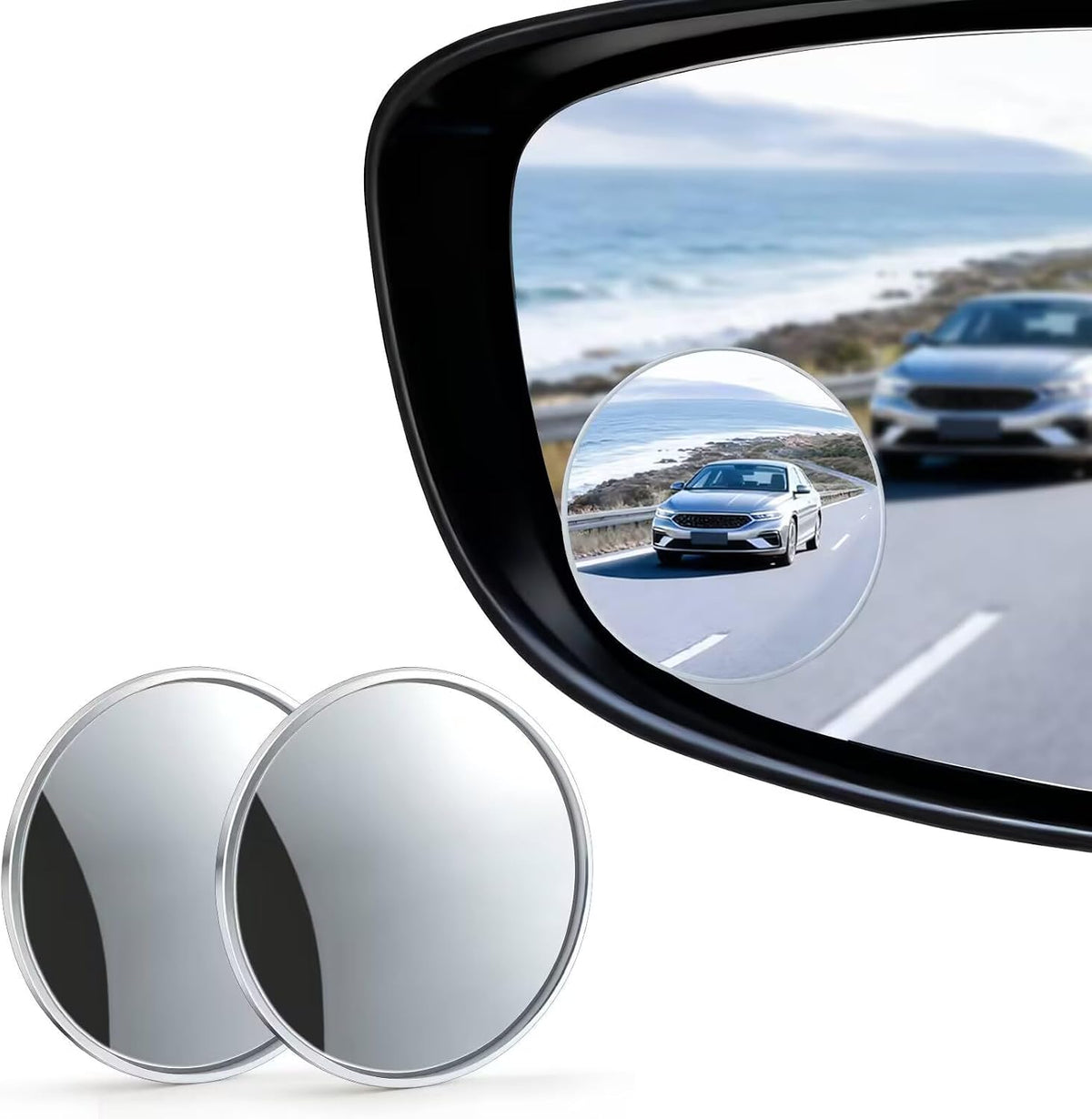 LivTee Blind Spot Mirror, HD Glass Frameless Convex Rear View Mirrors Exterior Accessories with Wide Angle Adjustable Stick for Car SUV and Trucks, Black