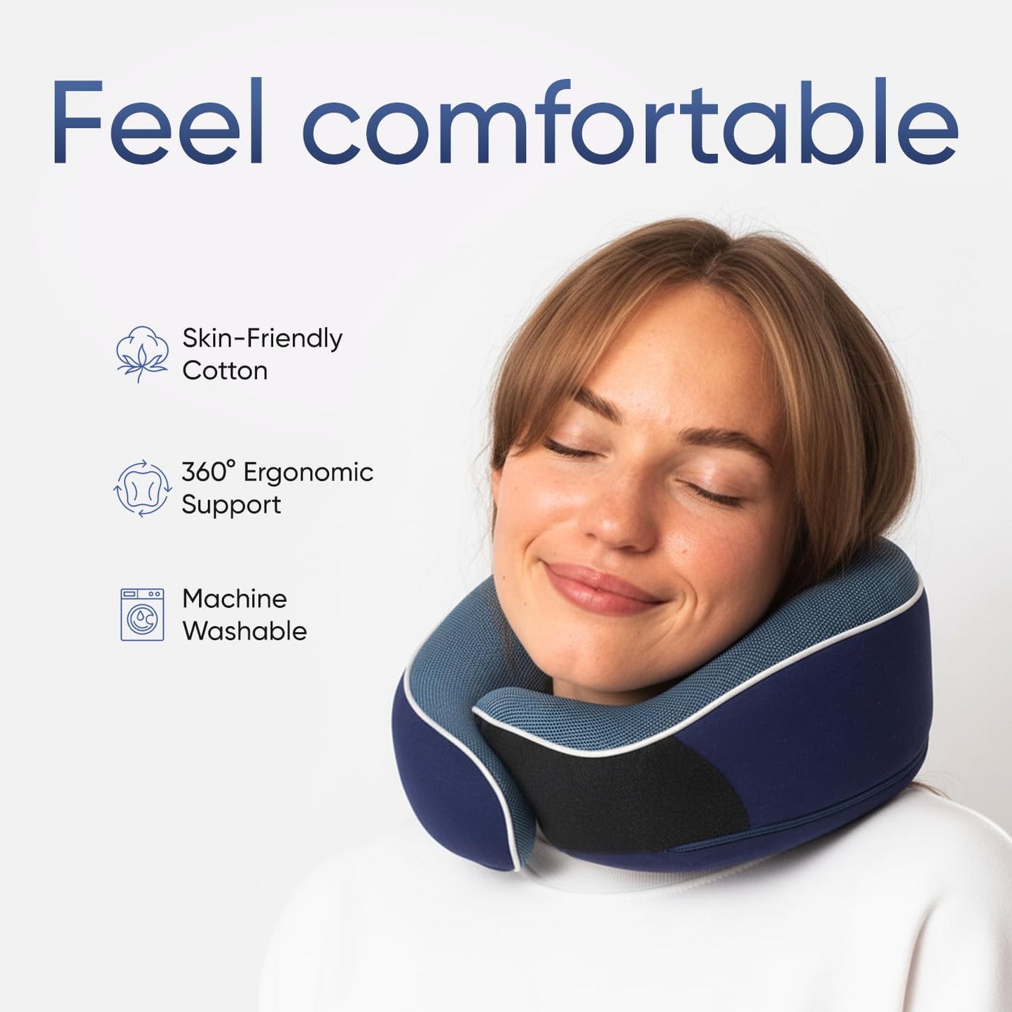 Proglobe Orthopedic Neck Pillow Travel Neck Pillows for Airplanes, Memory Foam Kit, Updated Resting Material, Airplane Travel Set with 3D Contoured Eye Masks, Earplugs, and Luxury Mesh Bag (Blue)