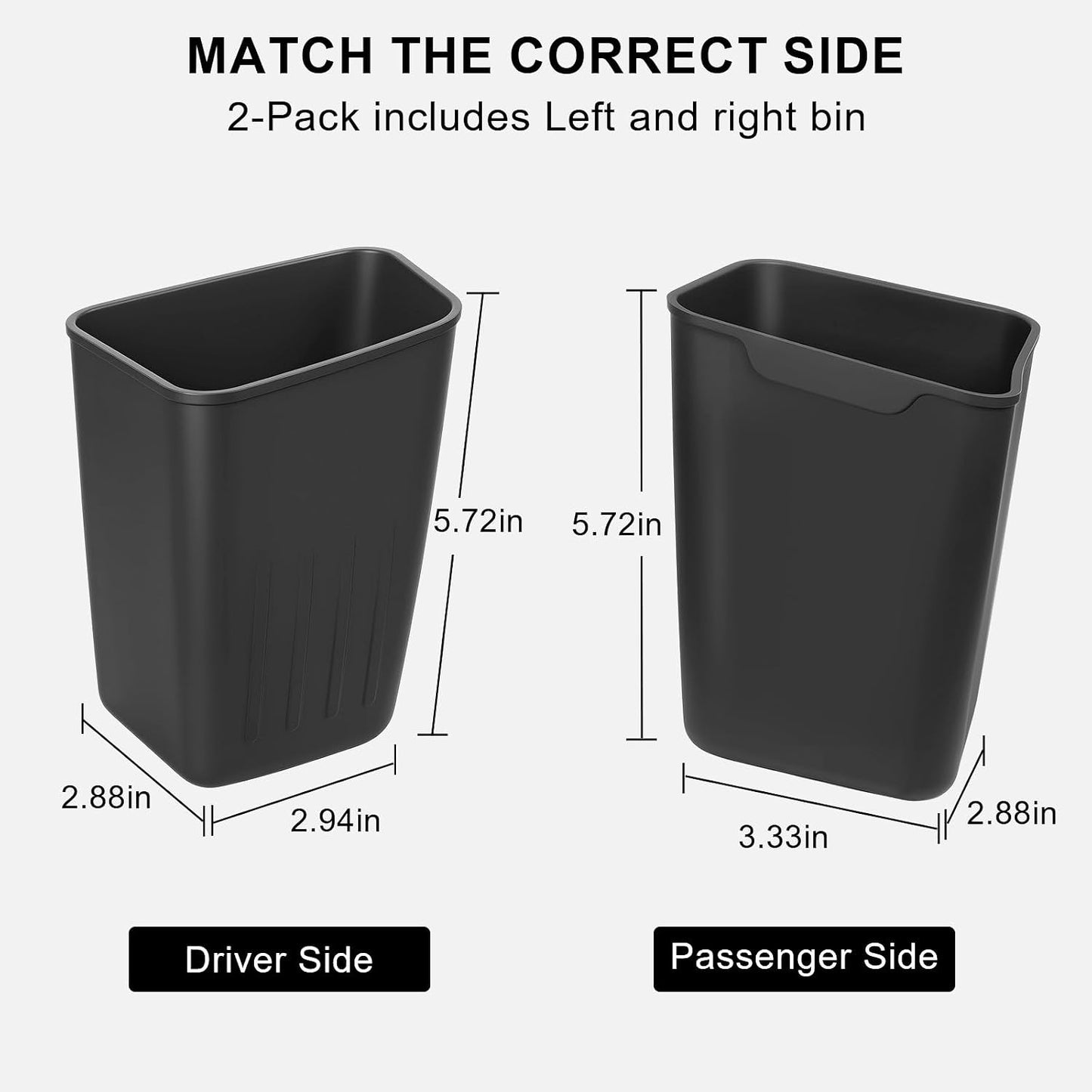 CARFIB 2 Pack Mini Car Trash Can, Car Door Trash Can for Wide Door Pockets, Open-Top Trash Bin, Waterproof TPE Organizer, Black
