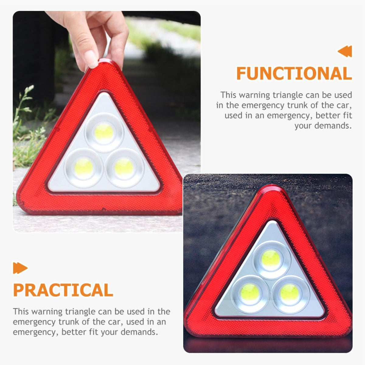 Led Warning Triangle with Bright Reflective Design Emergency Car Signal Sign for Roadside Assistance Lightweight Durable Battery Operated Batteries Not Included