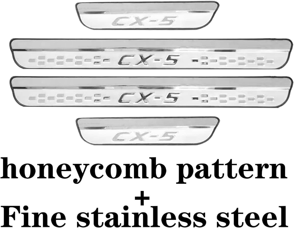 Steel Chrome Door Sill Protector for Mazda CX-5 2013-2025, Honeycomb-Pattern Accessories Plates Cover Auto Interior Accessory Kick Panels Trim Guard