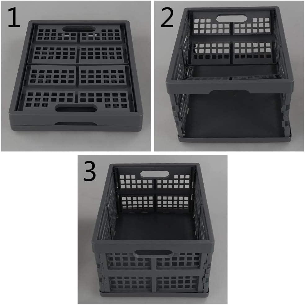 Idotry 3-PACK 15 L Folding Storage Crates, Stackable Collapsible Basket | Space-Saving Utility Containers, Dual Side Carry Cutout Handles, for Garage, Car, Grocery & Home Organization