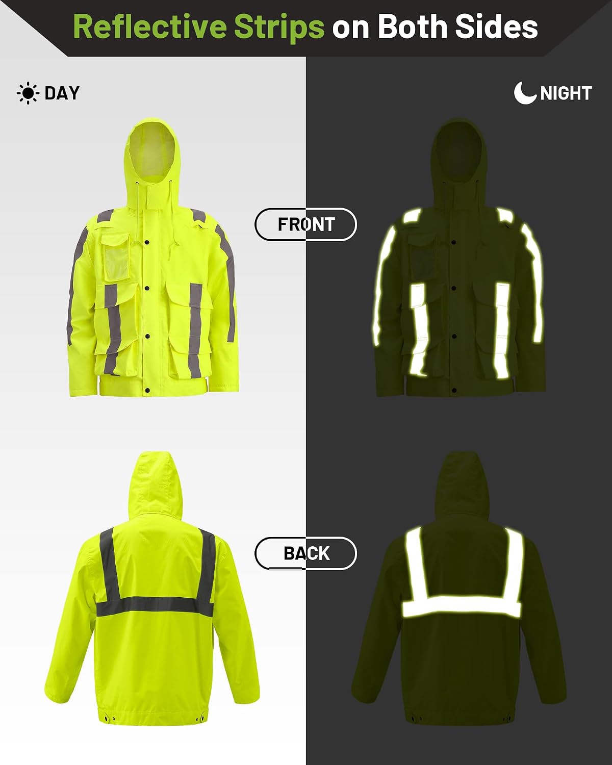 Oumurs Men's Motorcycle Rain Suit Waterproof Jacket & Pants with Reflective Strips, Breathable Mesh Lining Riding Raincoat