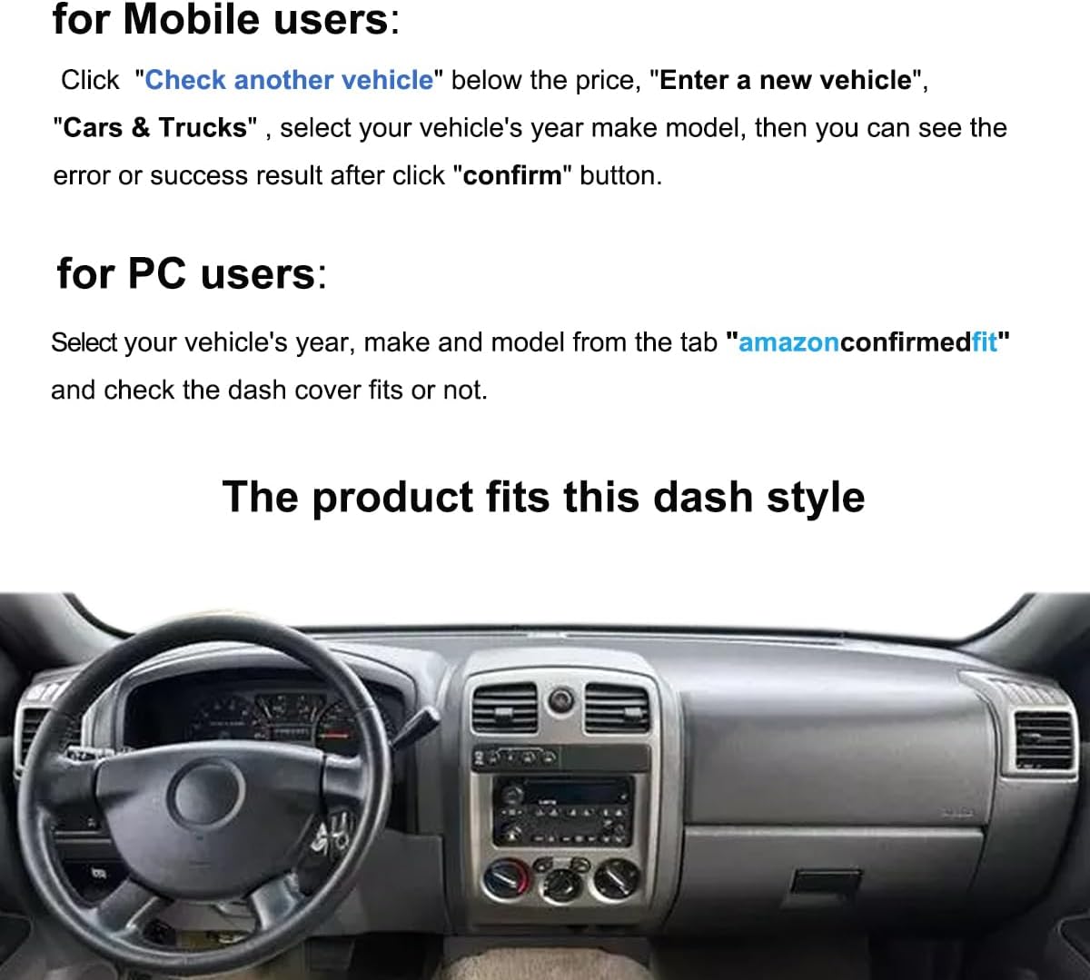 Dash Cover Mat Fit Chevy Chevrolet Colorado / GMC Canyon (Darkgray) F189