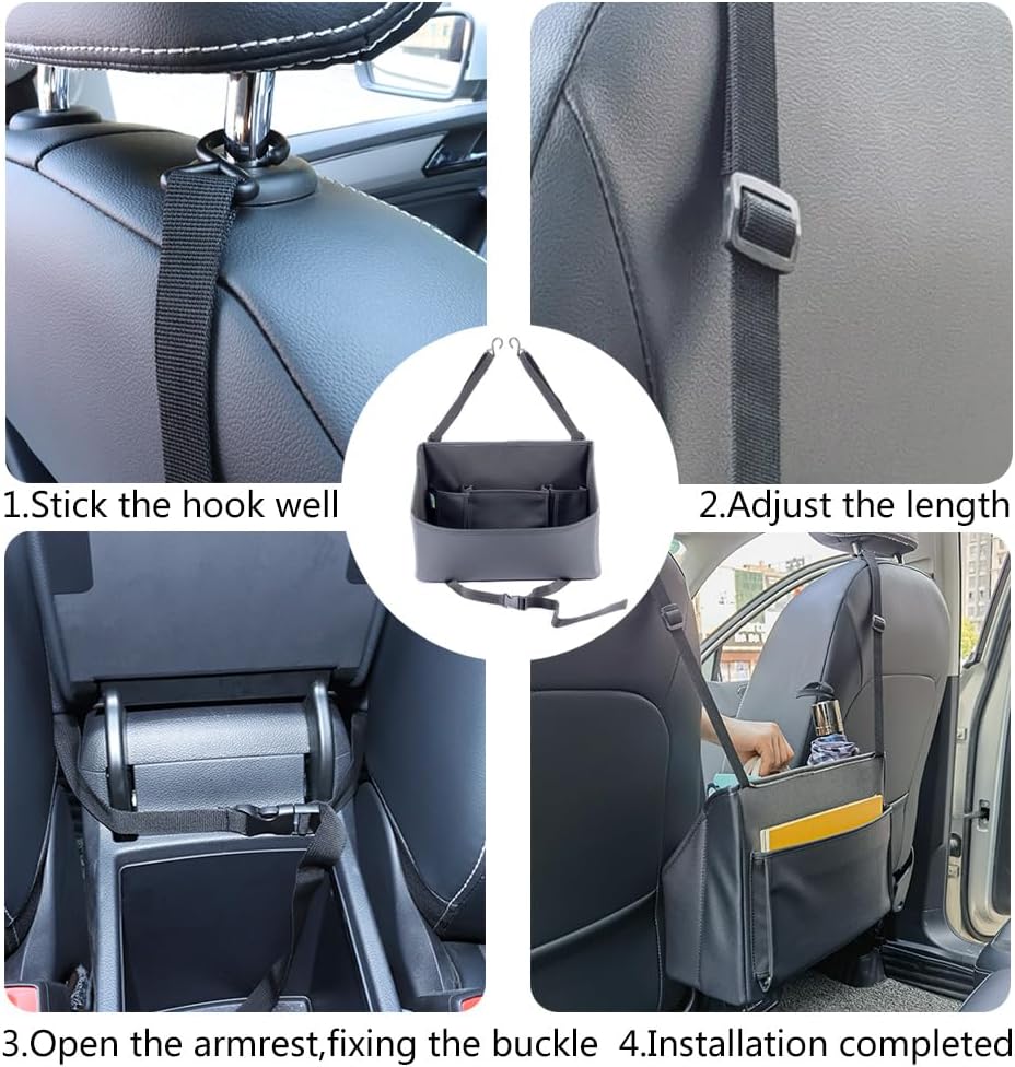 Viaviat Car Handbag Purse Holder Between Seats Leather Car Front Seat Storage Bag Large Capacity Car Organizers for Book Document Phone Bottle Tissue Toy (Black Style-1)