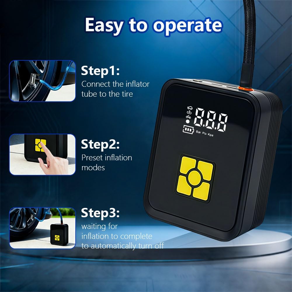Tire Inflator Portable Air Compressor, Digital Air Pump With Auto Shut Off Electric Air Pump with LED Flashlight & Emergency Power Bank, Fits Car SUV Motorcycle Bicycle Sports Balls