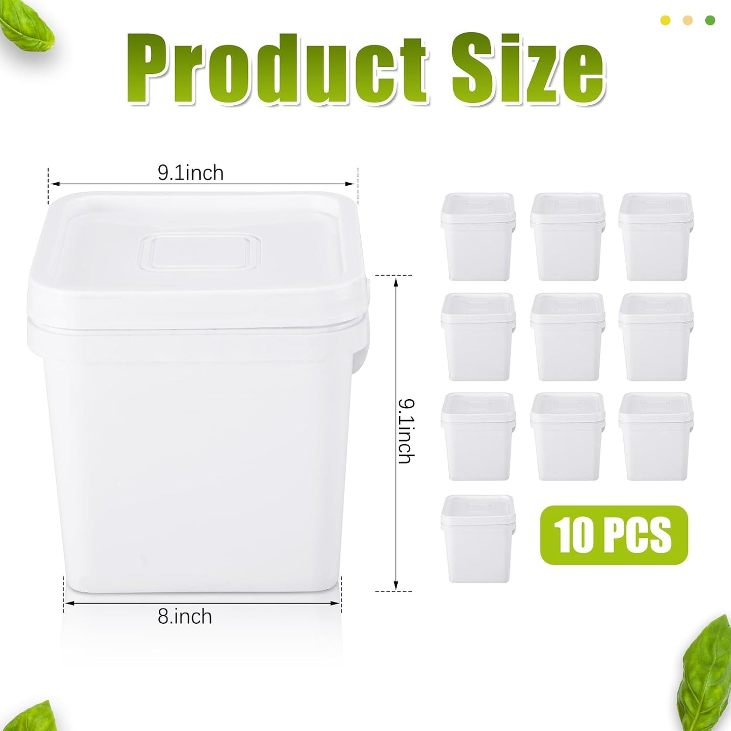 Suzile 2.2 Gallon Square Bucket with Lid Food Grade Plastic Bucket 10L Utility Industrial Pail with Handle Container for Food Oil Tub Water Fishing Paint House Cleaning Car Washing(White,10pcs)