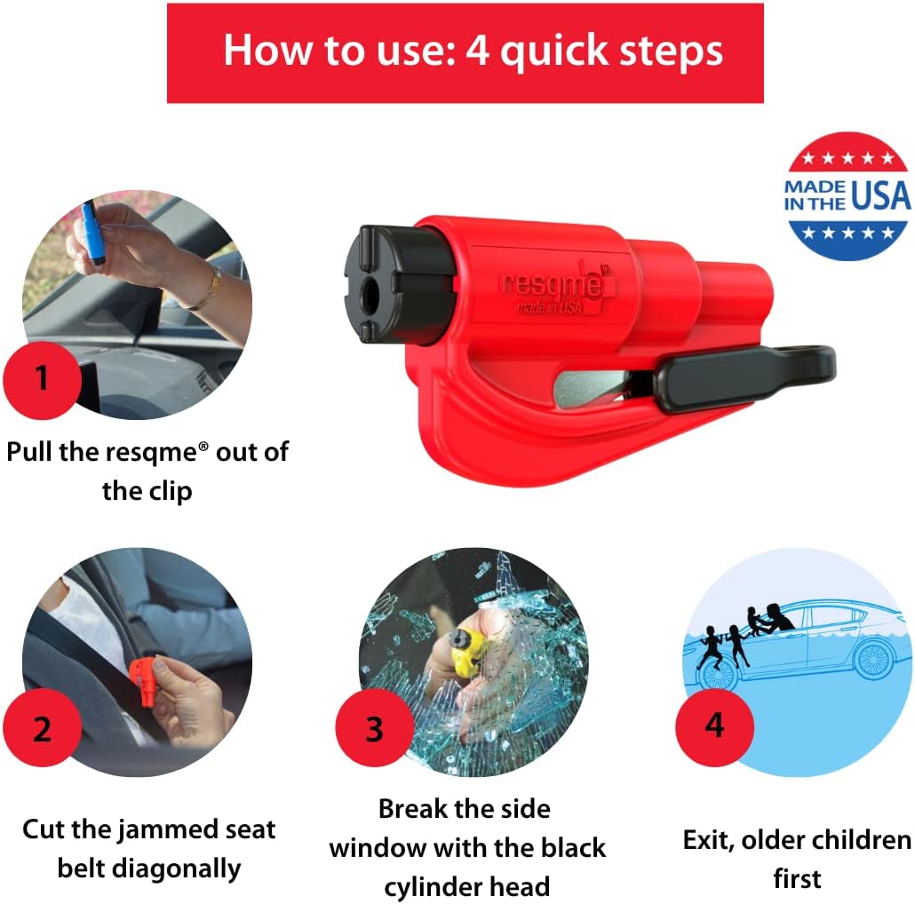 resqme The Original Compact Emergency Keychain Car Escape Tool, Seatbelt Cutter and Window Breaker, Made in USA, Pack of 2