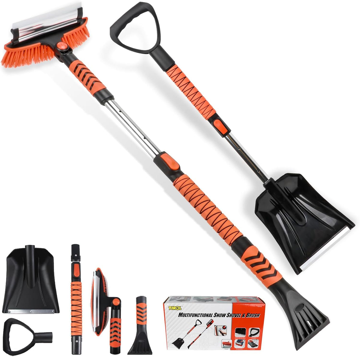 42'' Ice Scraper and Extendable Snow Brush Emergency Snow Shovel Snow Broom with Foam Grip 180° Pivoting Brush Head Snow Scraper for Cars, Trucks, SUVs, Vehicle