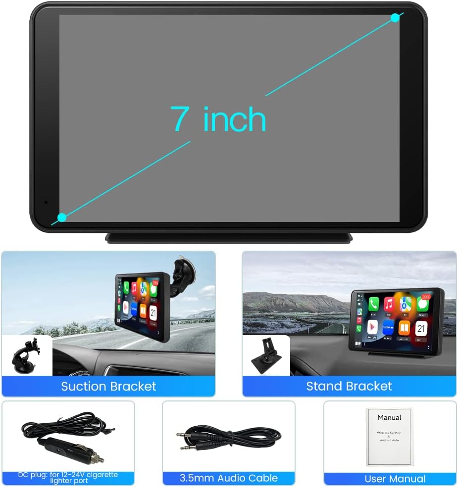 litillbuly CarPlay Screen for Car, 7'' Wireless CarPlay & Android Auto