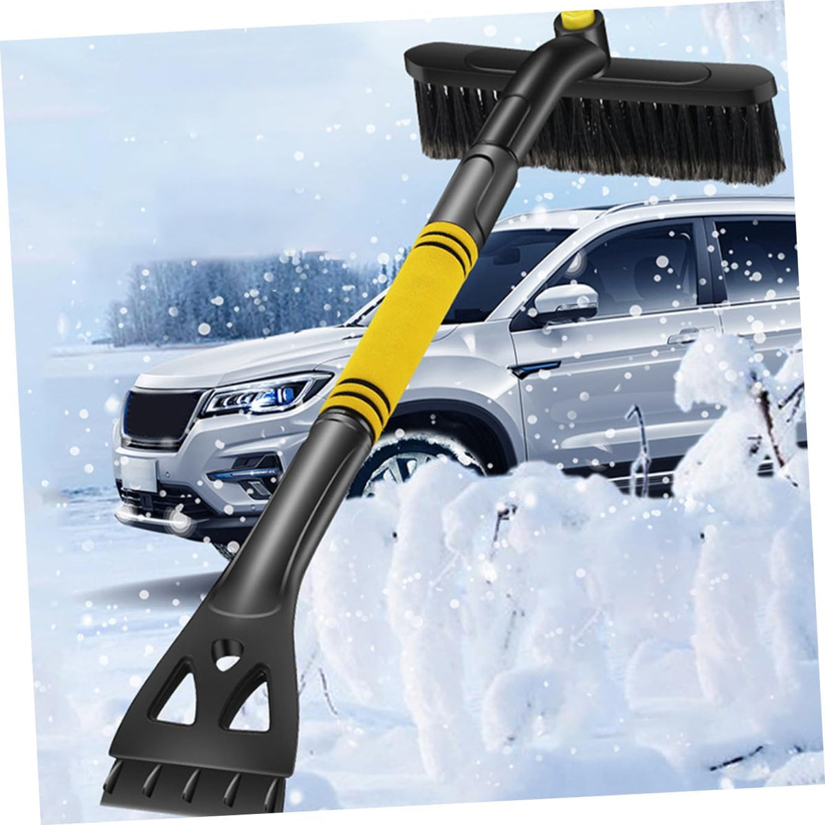 Toyvian 3-in-1 Extendable Snow Brush and Ice Scraper for Car Portable Snow Remover Thickened Handle for Winter Use Yellow