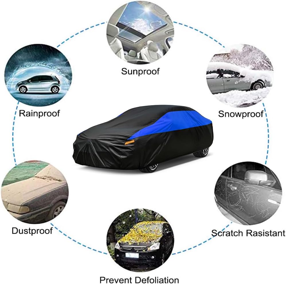 GUNHYI Car Cover for Automobiles All Weather Waterproof, Universal Fit Sedan Chevrolet Corvette, Ford Fusion, Kia Stinger, Nissan Maxima, Buick Regal, Subaru Legacy, Honda Accord etc.