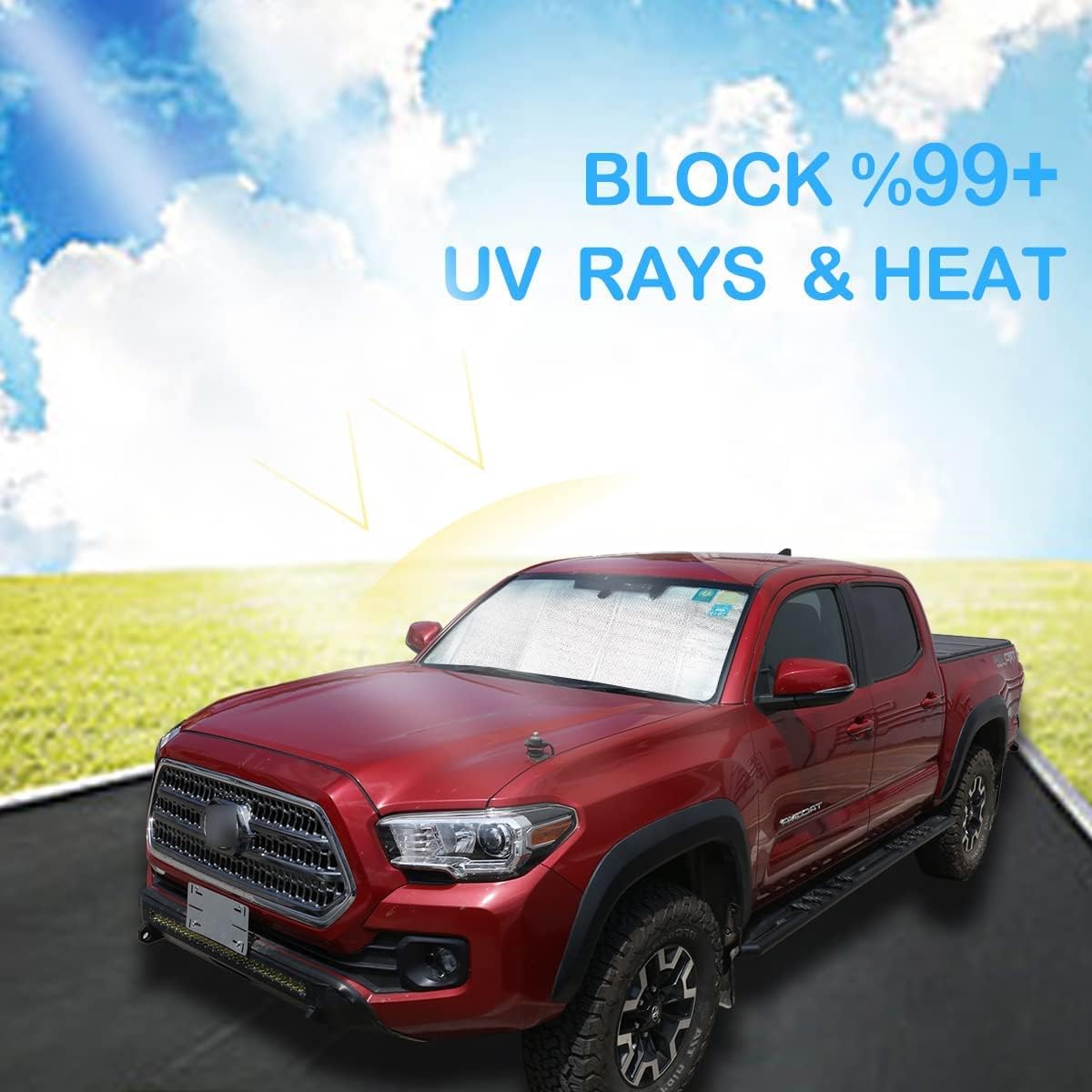 Car Windshield Sun Shade Compatible with Toyota Tacoma 2006-2026 Auto Windshield Sunshades Foldable Blocks UV Rays Sun Visor to Keep Your Vehicle Cool and Damage Free (Style A)