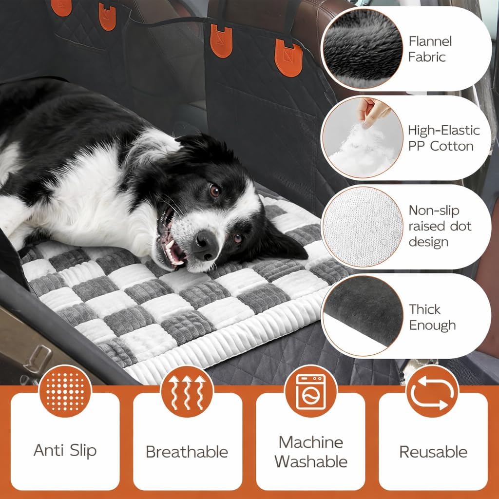 Dog Bed for Car Back Seat, Backseat Dog Bed Fit for Backseat Extenders, Nonslip Soft Durable for Car, Travel and Road Trip (White 24.5" x 51")