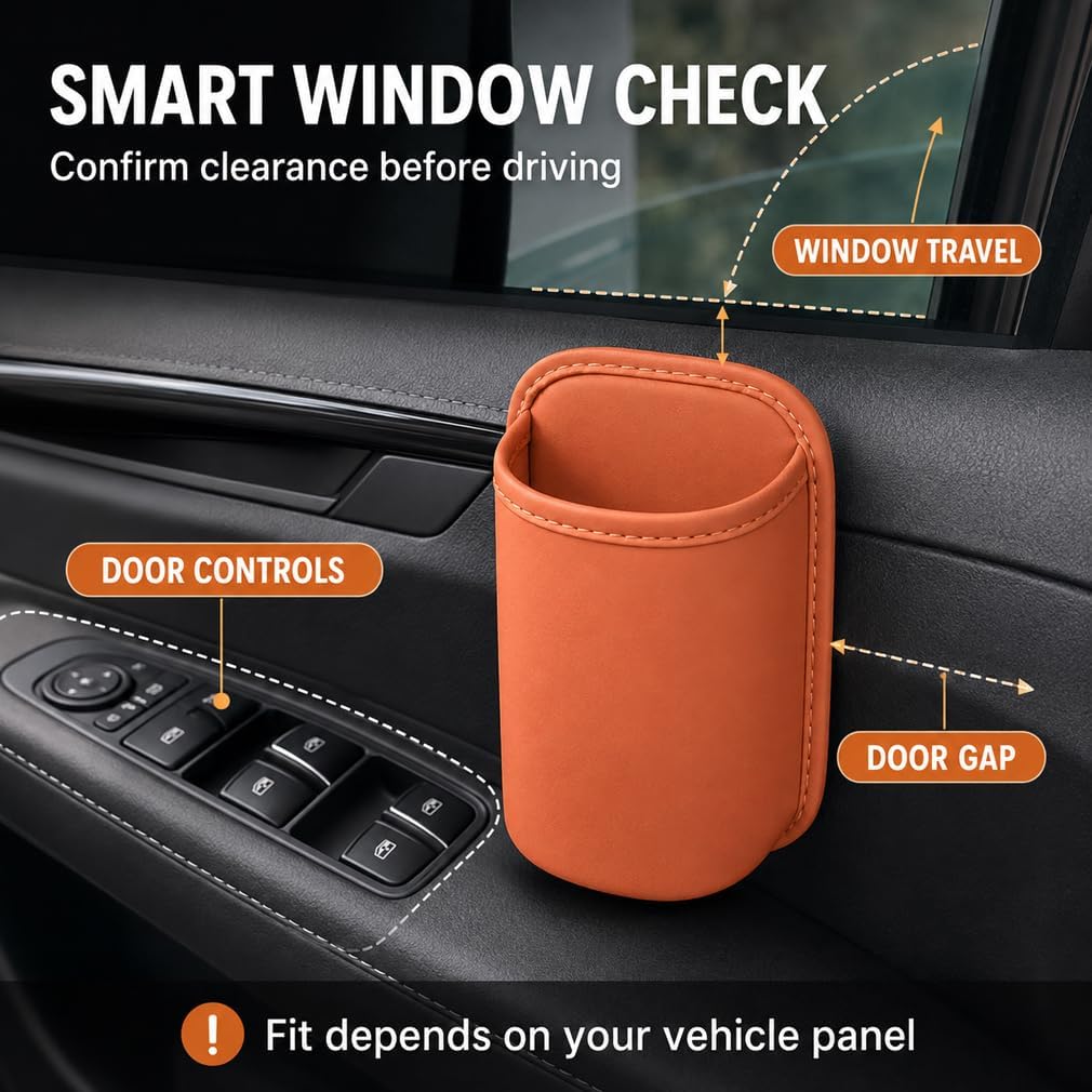 Leather Car Door Cup Holder, Wide-Mouth PU Leather Clip-On Organizer with Back Clip, Extra car Door Cup Holder for Drinks, Phone, Front Seat, Backseat, SUV, Truck，Red-2pcs