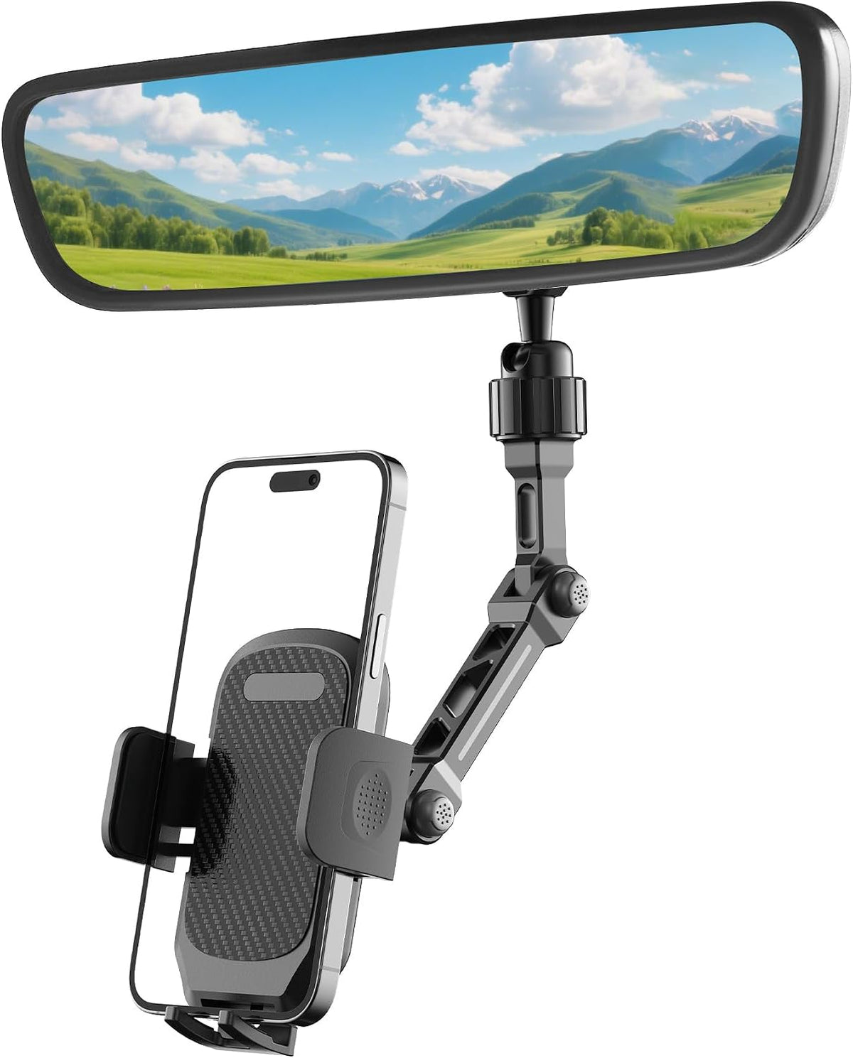 Rear View Mirror Phone Holder, Premium Aluminum Alloy Mount with Multi-Angle Adjustment, Rearview Mirror Phone Holder Mount For Car & Truck, Universal Accessories Compatible with All Cell Phone